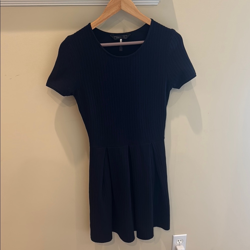 BCBG Navy Blue Fit and Flare Mini Dress Crew Neck